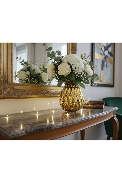 Wnew Luna Dalga Desenli Dekoratif Vazo – Beyaz & Altın Renk Seçeneği