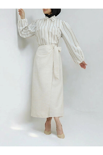 nedo7 Side tied linen skirt -beige