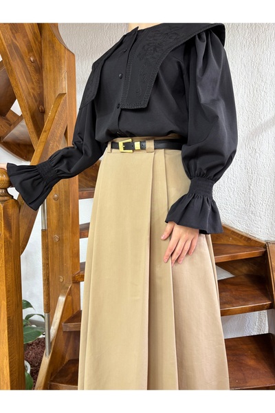 NANTİREA Önden pileli keten etek