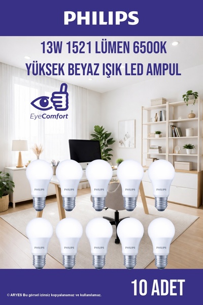 Philips Yüksek Beyaz Işık LED Ampul 13W | 1521 Lümen | EyeComfort | E27