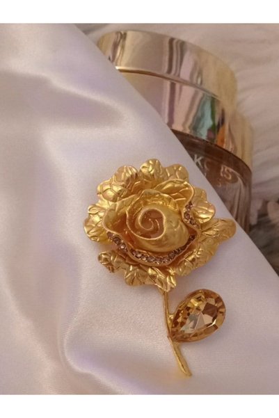 Shisa Jewel Zarif altın gül kristallerle süslenmiş broş(A59)
