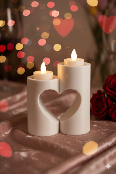 Mescolare 3D Modern Tasarım Kalp Figürlü İkili Dekoratif Şamdan Seti - Sevgil...