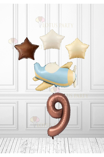 LOTUS PARTY Κρεμ Καφέ Μπαλόνι Αστέρι Κρεμ Μπλε Χρώμα Αεροπλάνο Μπαλόνι - Καφέ...