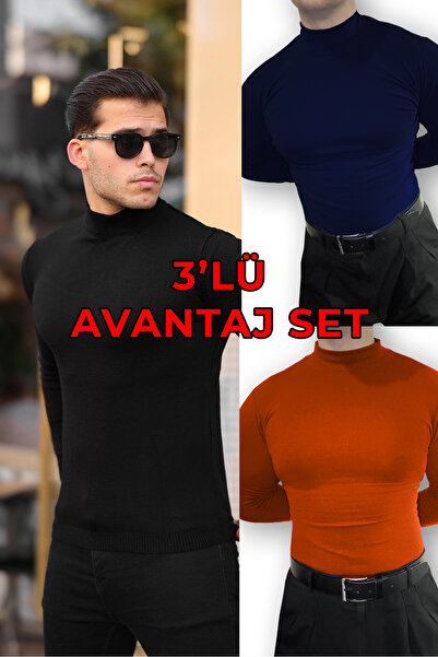 Lushen Erkek 3’lü Avantaj Paket Set Uzun Kollu Balıkçı Yaka Body Badi