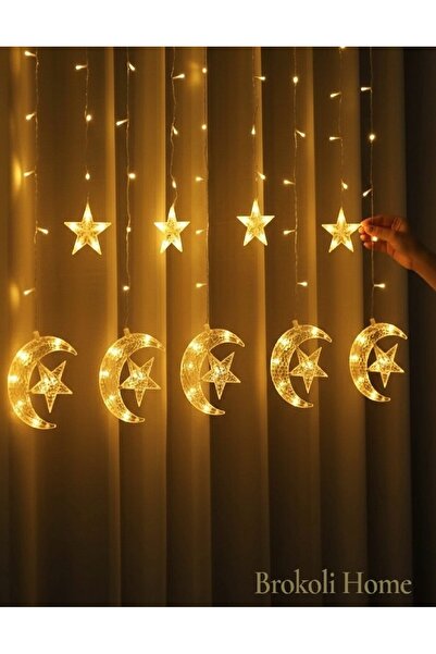 Brokoli Home Ay Yıldız Perde Led 8 Mod Ramazan Led Işık Gün Işığı Ramazan Süs...