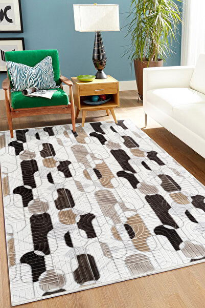 tropikal home Kaymaz Taban Modern Desen Halı Yolluk Leke Tutmaz Kolay Temizle...