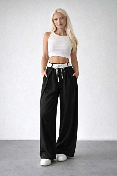 ibeeka Waist Detailed Design Palazzo Pants - Black - S