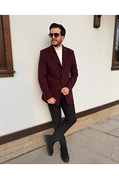 Avni Ceylan Elegant Burgundy Wool Buttoned Coat