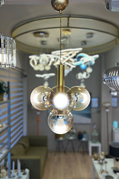 MINIMAL ETICARET VE BILGI TEKNOLOJILERI Globe Golden 3+1 Sarkıt Bal Sarı Cam ...