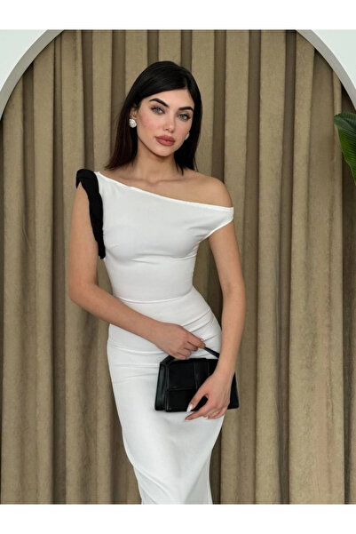 nedo7 فستان جوفاني بتفاصيل الكتف