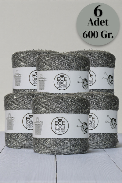 Ece Örgü Tasarım Atölyesi Fir de tricotat cu sclipici argintiu cu ciucuri arg...