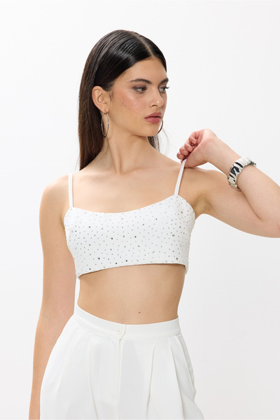Angle Create Taş Detaylı Askılı Crop Top