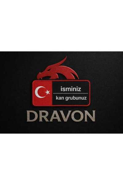Dravon Nakış Patch Kişiye Özel İsim ve Kan Grubu Bir Arada Patch - 8x4 cm - R...