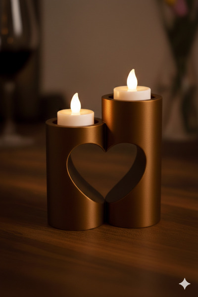 Mescolare 3D Modern Tasarım Kalp Figürlü İkili Dekoratif Şamdan Seti - Sevgil...