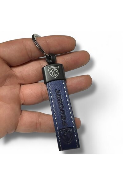 STİLİX GARAGE Breloc cu inscripție și logo Peugeot, PIELE SINTETICĂ ALBASTRĂ ...