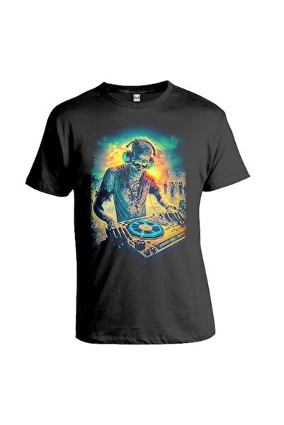 OEM Tricou personalizat pentru bărbați, DJ cu schelet zombie, negru, mărimea S