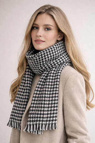 Şirin Giyim Aksesuar Scarf Women's Soft - Checkered Winter Plaid Shoulder Shawl