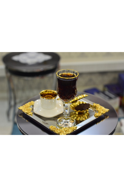 CAM 6 LI GOLD DETAYLI KAHVE YANI