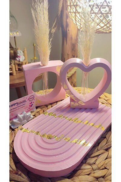 shamatolyesi Square Vase with Heart Vase and Tray