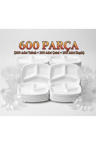 DCA SUPPLY STORE 3 Gözlü Tabldot Kullan At Köpük Tabak 200 Kişilik (600 Parça...