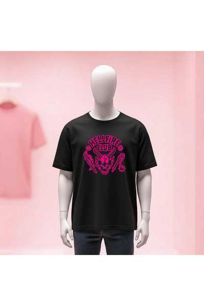 Vordevia Stranger Things Hellfire Club Printed Crew Neck Wide Fit Unisex Tshirt