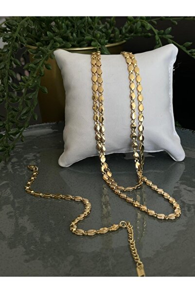 Heyzıl Accessoire Altın Kaplama Pul Zincir Kolye ve Bileklik Seti