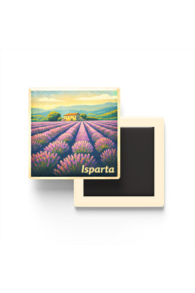 iBerk Mıknatıslı Buzdolap Magneti - Isparta - Lavanta Tarlaları - 9x9 cm