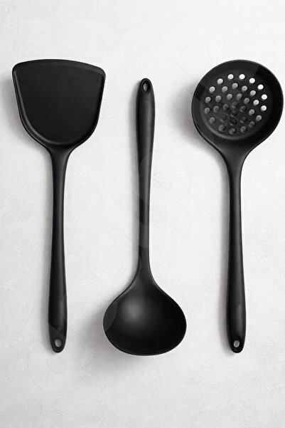 Destpak 3-Piece Silicone Serving Set - Spatula, Ladle, Colander - Heat Resist...