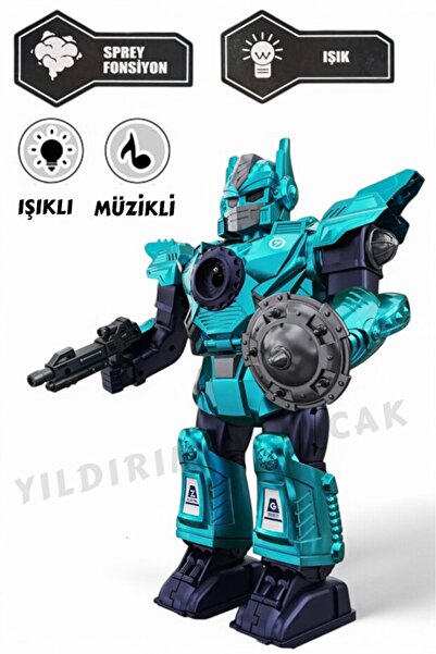 EGOMONİİ Buhar Çıkaran Yürüyen Sesli Pilli Silahlı Robot Oyuncağı