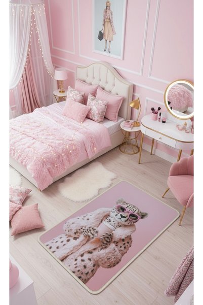 VELLORA HOME Bath Mat Door Front Mat Carpet Runner Digital Printing Carpet Pink Leo 60X100