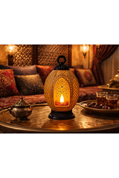 IL-HANST Dekoratif Ramazan Feneri-Işıklı Masa Üstü Kandil-Ay Yıldız Desenli M...
