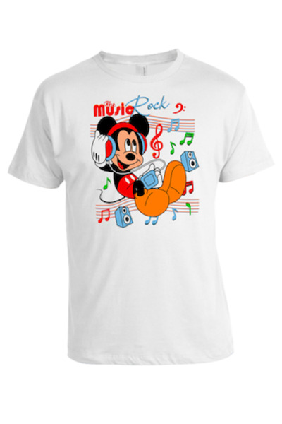 OEM Ανδρικό T-shirt, Μίκυ Μάους Μουσική, Λευκό