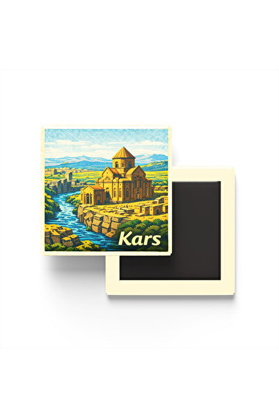 iBerk Mıknatıslı Buzdolap Magneti - Kars - Ani Harabeleri - 9x9 cm