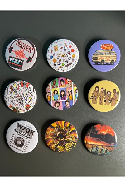 Major Selection Stranger Things Temalı 44 mm Rozet Seti 1 (9 Adet) – Dizi Sev...