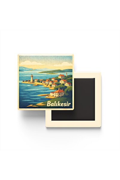 iBerk Balıkesir - Cunda Adası - Baskılı Buzdolap Magneti Kare - 9x9 cm