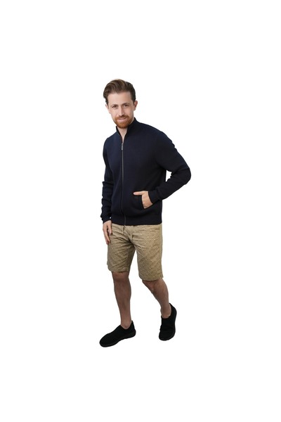 Giordano Men's Texture Stitch Mock Neck Long Sleeve Full Zipper Cardigan