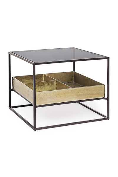 Bizzotto Black Gold Iron Coffee Table with Glass Top Mavila 62 cm x 62 cm x 50 h