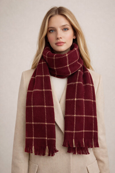 Şirin Giyim Aksesuar Scarf Women's Soft - Checkered Winter Plaid Shoulder Shawl