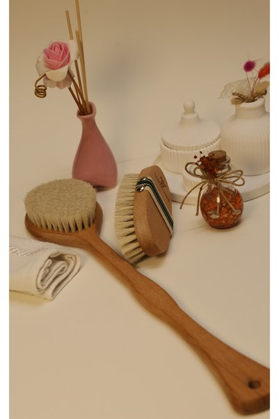 tahtavibe %100 Doğal At Kılı Yeşil-Beyaz Selülit Fırçası & At Kılı Banyo Ve Sırt Fırçası 2'li Set