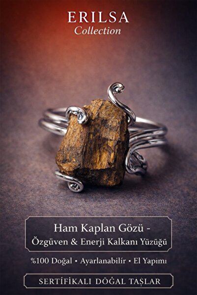 Erilsa Certified Confidence Energy Shield Ring – Raw Tiger Eye Stone – Adjust...