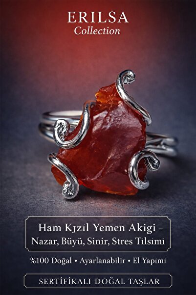 Erilsa Certified Evil Eye Nervous Stress Amulet Ring – Raw Red Yemen Agate St...