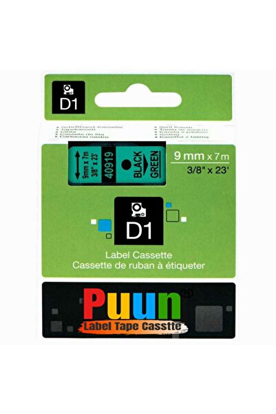 PUUN Dymo D1 40919 720740 9 mm X 7 Mt. Black Text on Green Label Tape Label C...