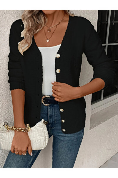 nedo7    Women's Long Sleeve Front Buttoned Short Knitwear Cardigan