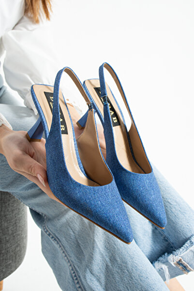 dabab shoes Denimora Women's Dark Denim Textured Slingback Shoes Pointed Toe ...