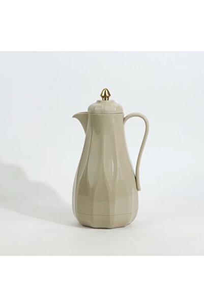 Generic Luxury dark beige thermos with gold-tone lid - 1 liter