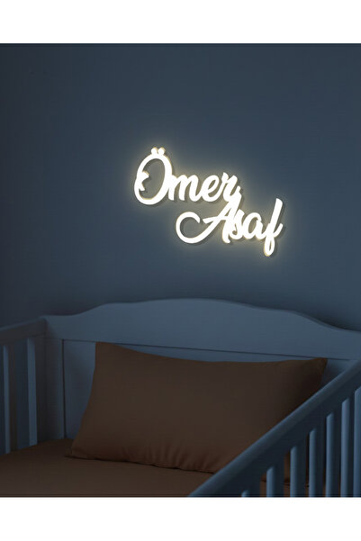 Pofu.art Pofu Art Kişiye Özel LED’li İKİ İSİMLİ Kapı Süsü & Ahşap Gece Lambas...