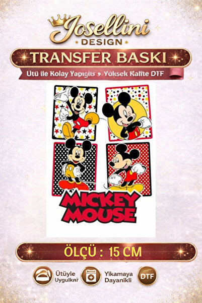 Josellini Mickey Mouse Figürlü DTF Transfer Baskı 15 cm – Çocuk Tişört Baskısı