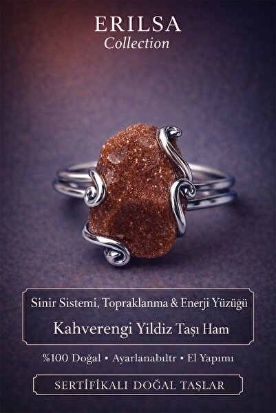 Erilsa Certified Grounding Energy Balance Ring – Raw Brown Star Stone – Adjus...