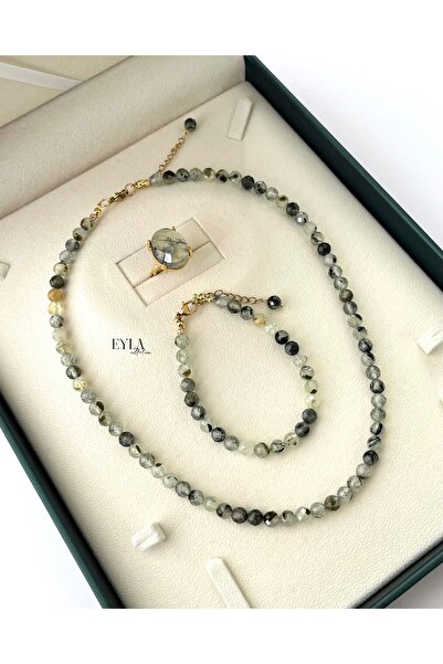 eyla collection Prehnite Natural Stone Set – Necklace, Bracelet, Ring - Handmade