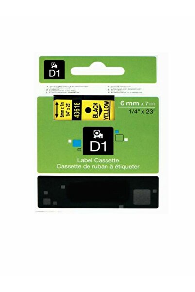 PUUN Dymo D1 43618 S0720790 6 mm X 7 Mt Black on Yellow Label Tape Cassette